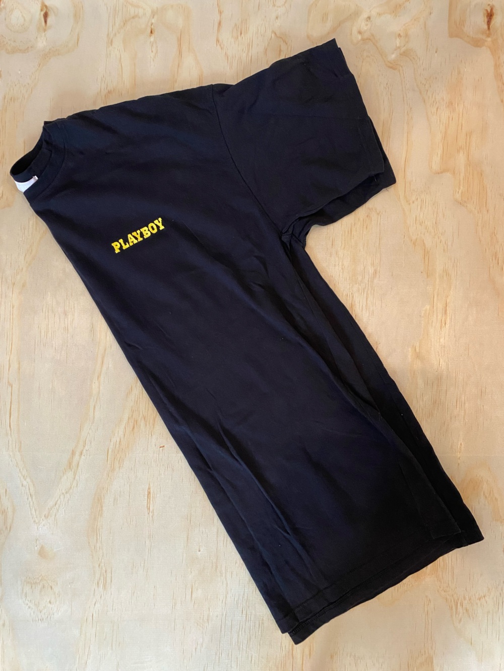 MISSGUIDED PLAYBOY Black Tee with Yellow Chest Logo